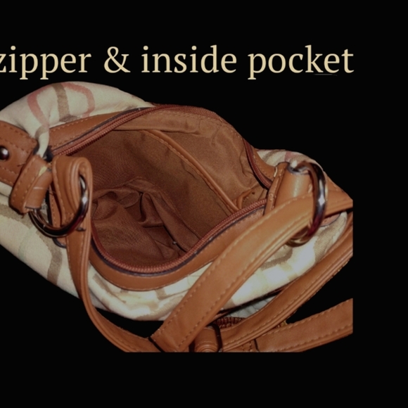 ROSSETTI  Liz Claiborne Beige Cream & Brown Shoulder Bag with Geometric Pattern - Picture 5 of 15